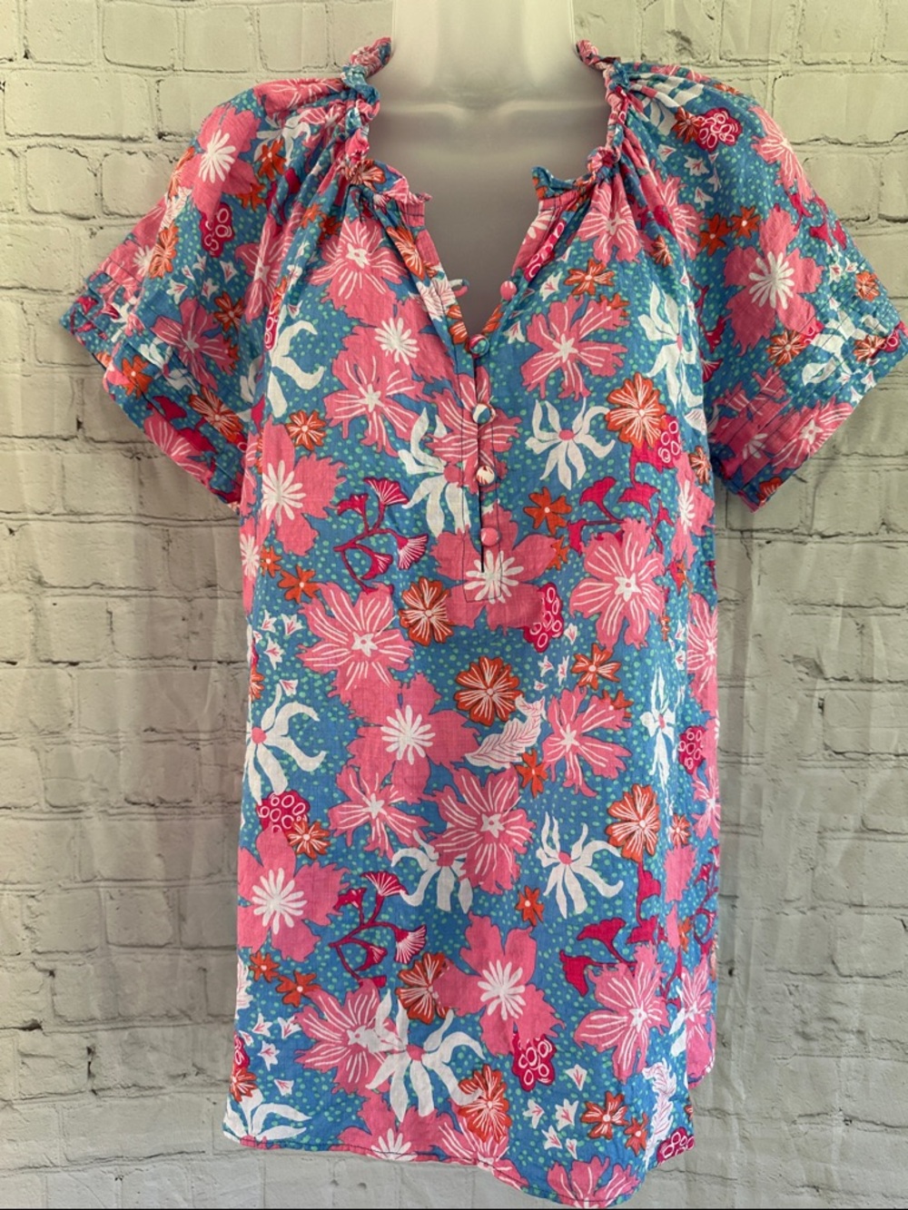 Hatley Floral Pink & Blue Short Sleeve Peasant Top size S